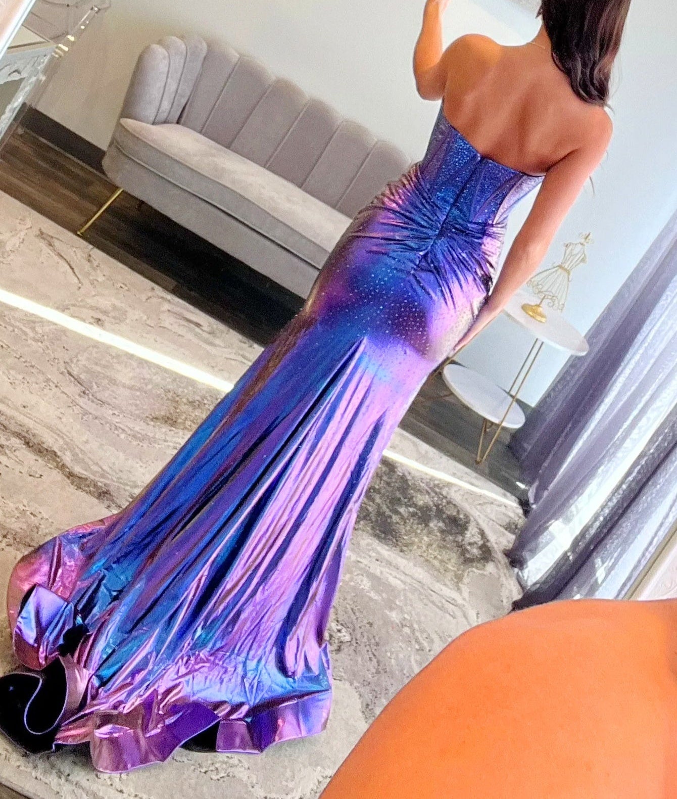 Cut Front Crystal Bodice Mermaid Long Prom Dress - Royal Blue