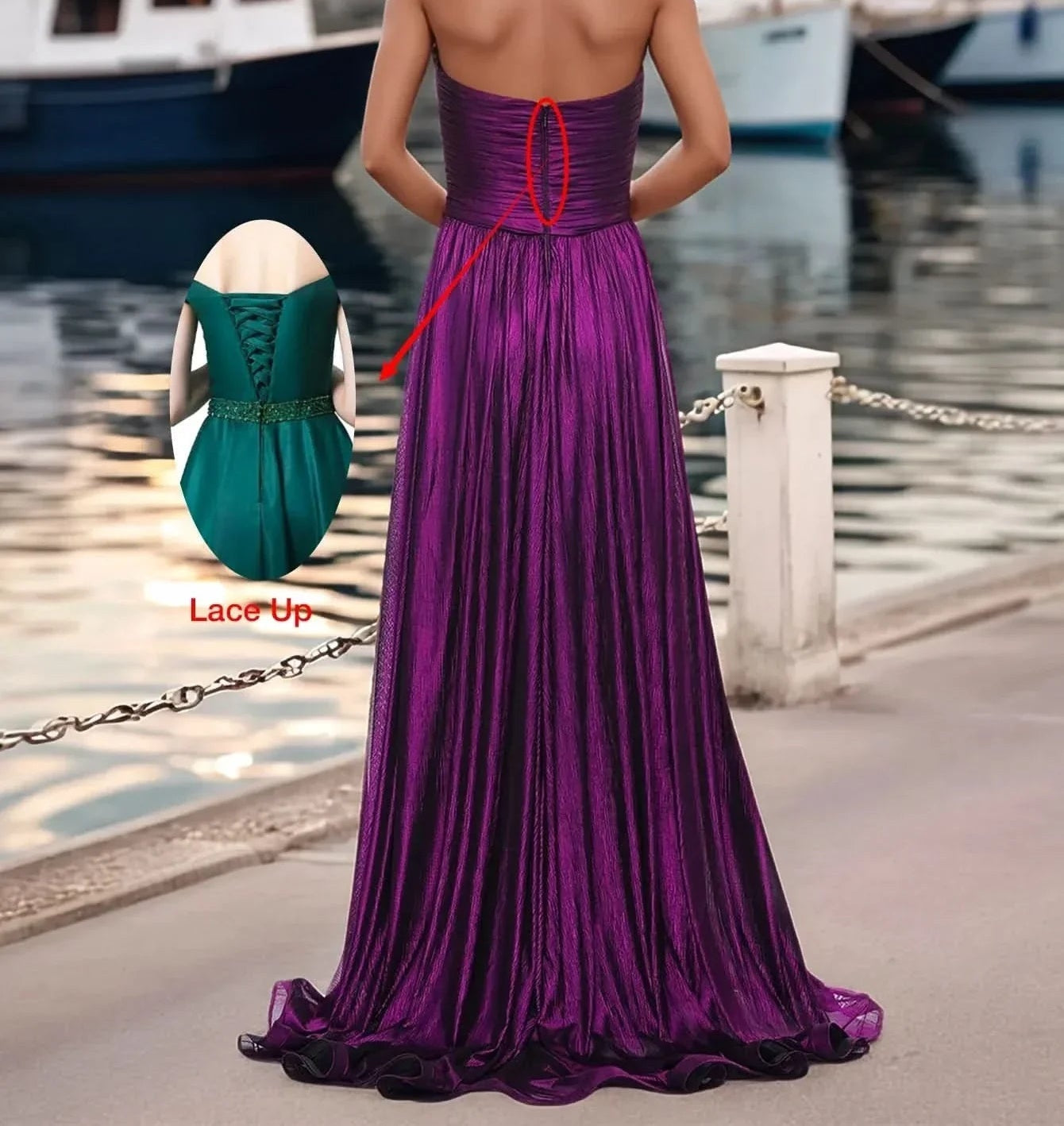 Pleated Corset Top Strapless Satin A-Line Prom Dress - Purple