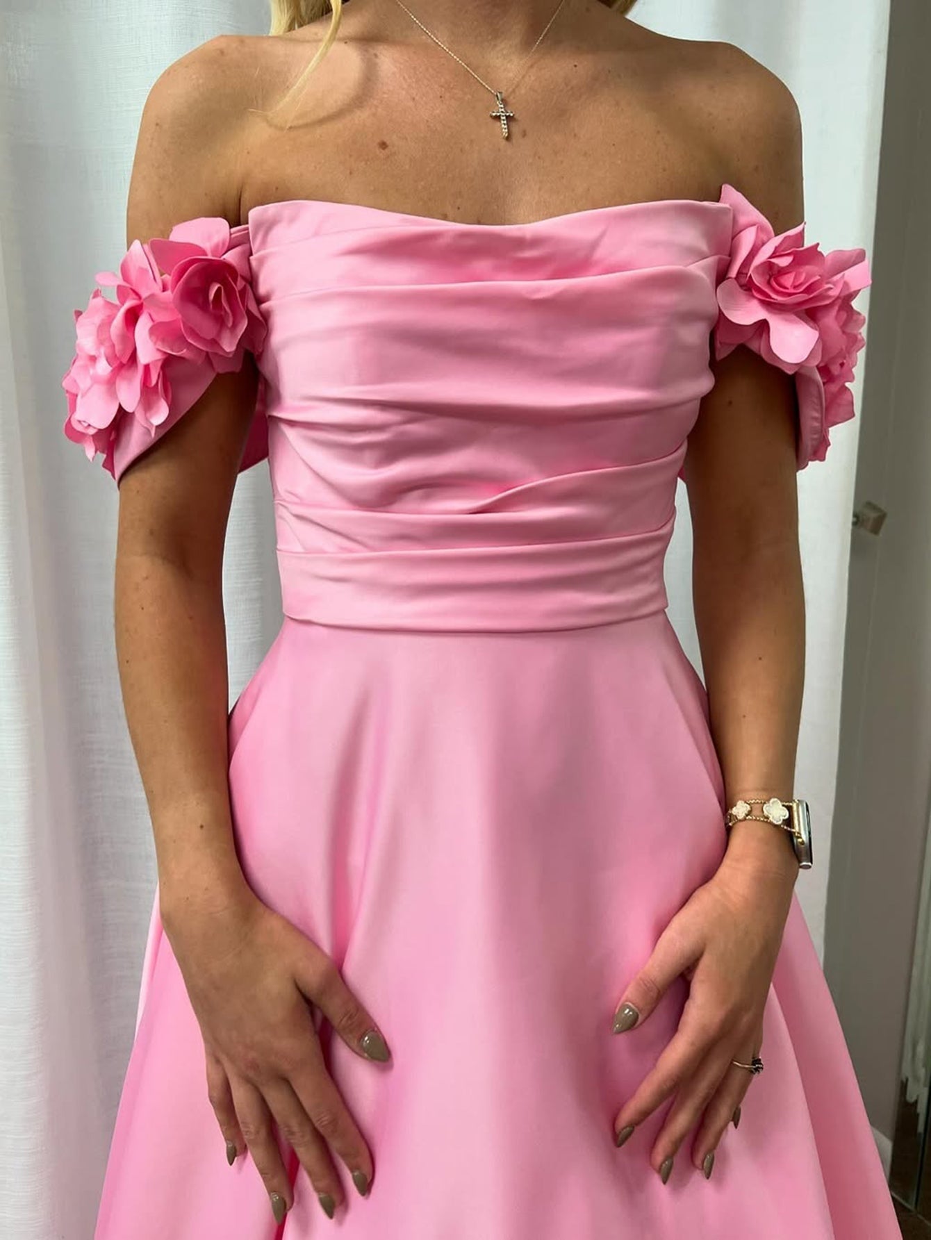 3D Rose Off Shoulder Ball Gown Prom Dress - Blush Pink 3D Rose Off Shoulder Ball Gown Prom Dress - Blush Pink