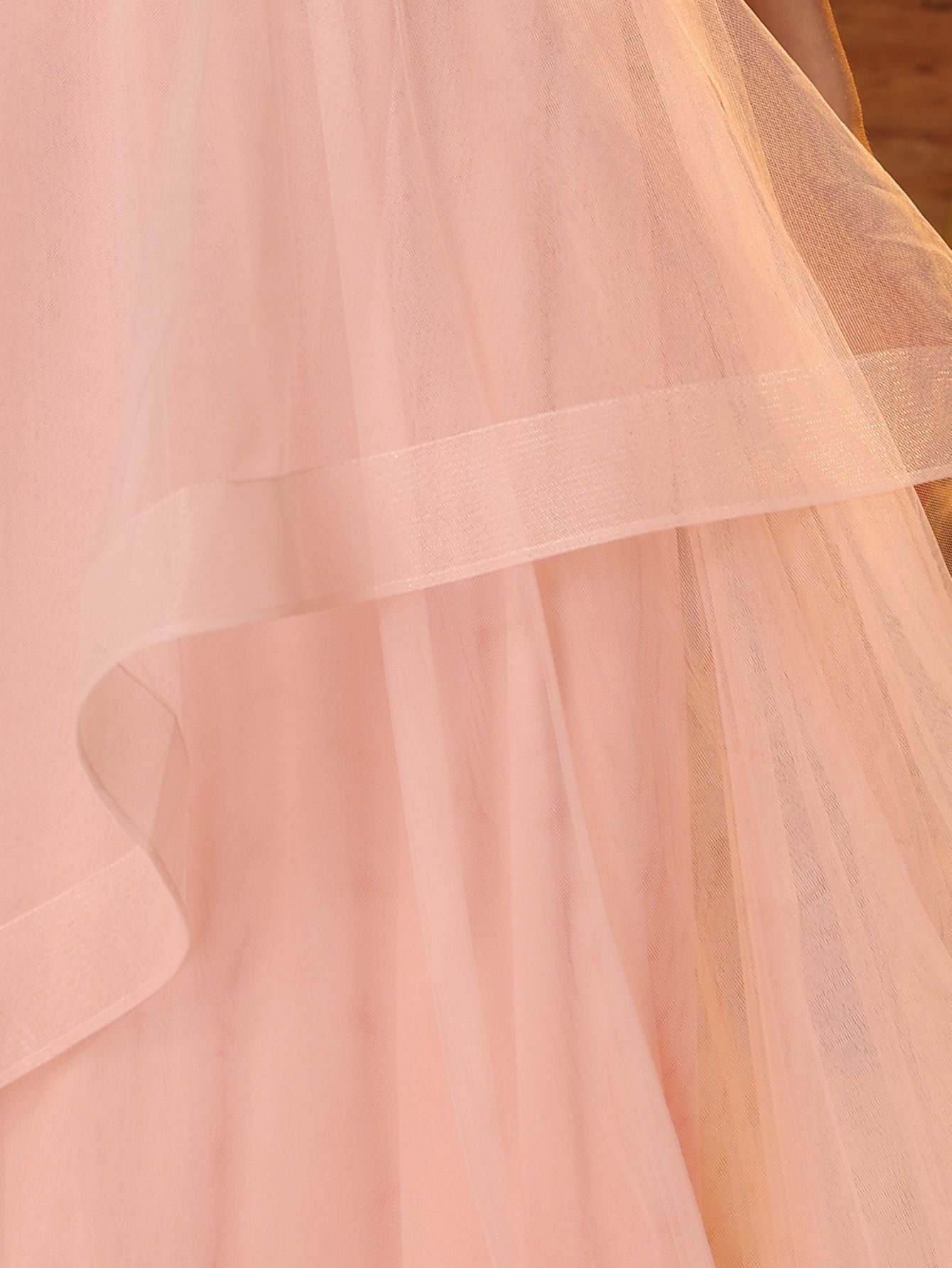 Illusion Bodice Leaf Lace Ball Gown Prom Dress - Pink