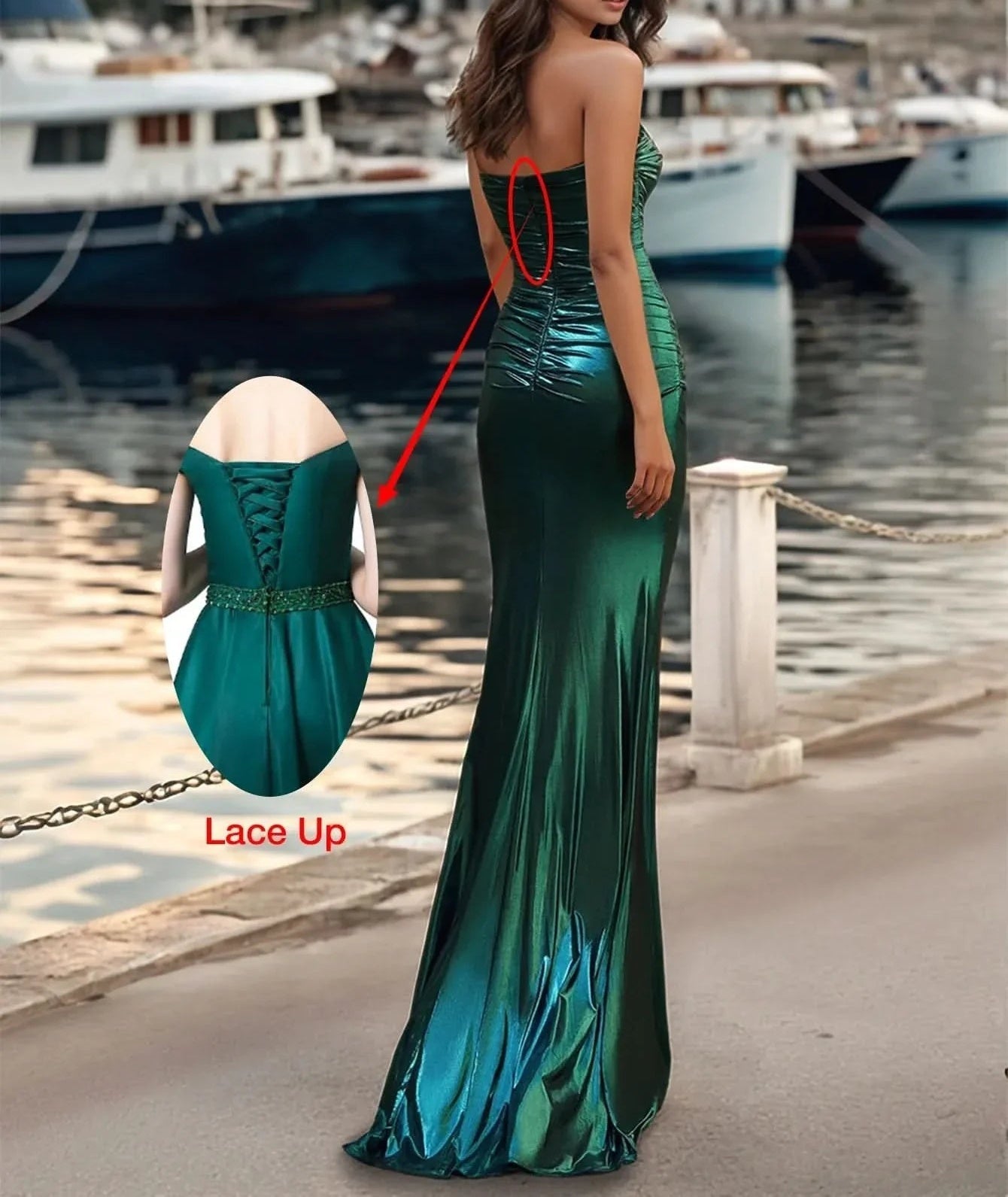 Strapless Sparkly Satin Mermaid Prom Dress - Emerald Green