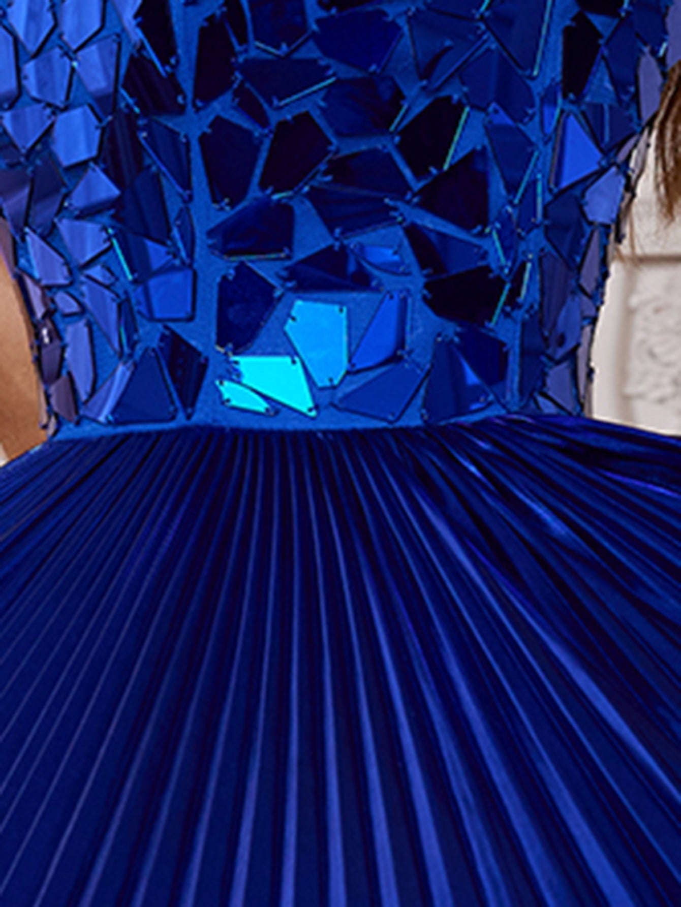 Luxury Metallic Pleats Square A-Line Prom Dress With Slit - Royal Blue