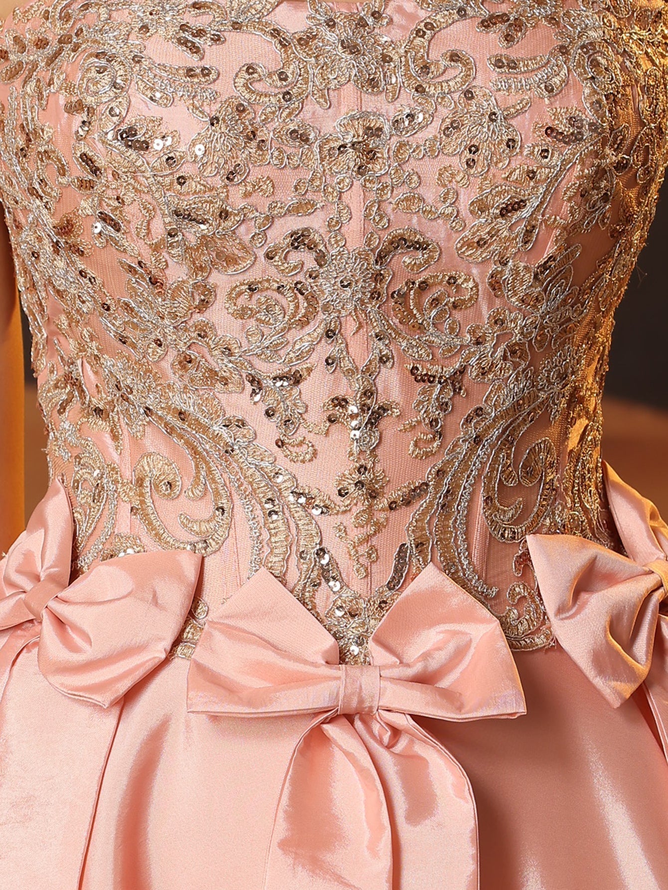 Bow Waist Strapless Lace Embroidery Bodice Ruffle Tiered Prom Dress - Dusty Rose