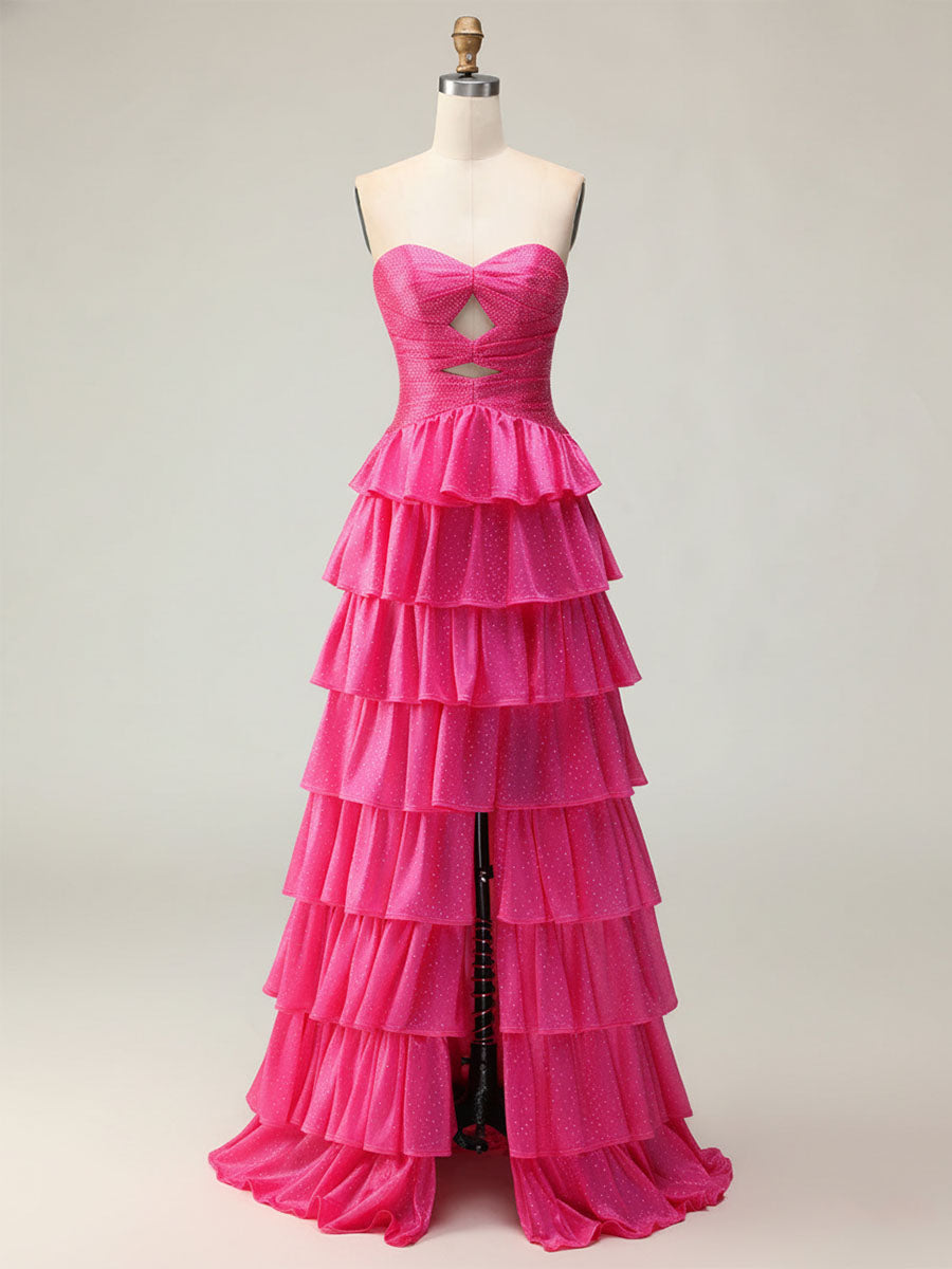 Orange A Line Strapless Sweetheart Satin Prom Dress with Keyhole