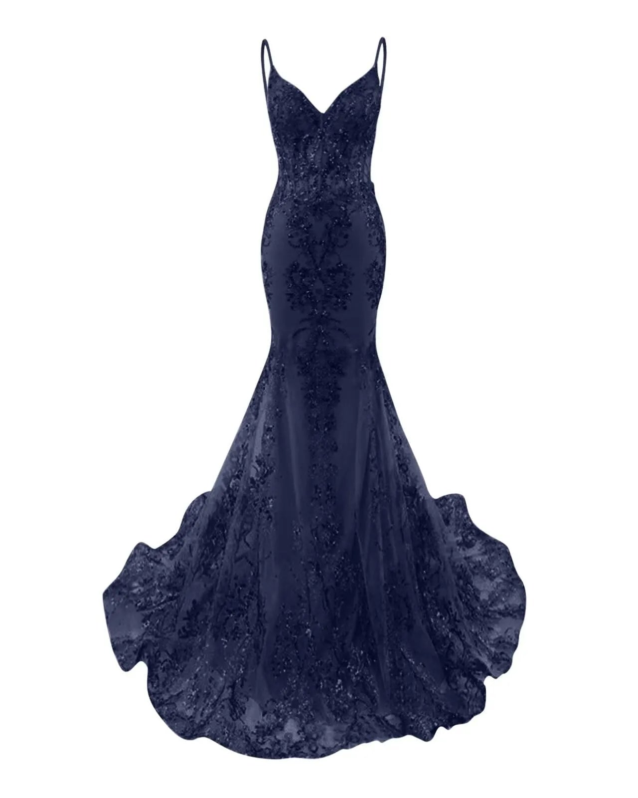 Trumpet/Mermaid Spaghetti Straps Sparkly Sequin Lace Applique Long Prom Dress