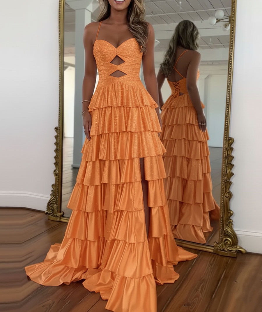 A Line Spaghetti Straps Sweetheart Satin Long Prom Dress with Keyhole A Line Spaghetti Straps Sweetheart Satin Long Prom Dress with Keyhole