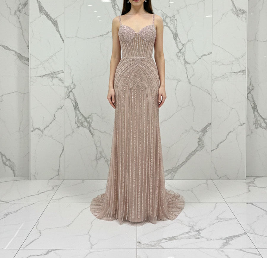 Celestial Silver Beaded Illusion Prom Dress with Overskirt