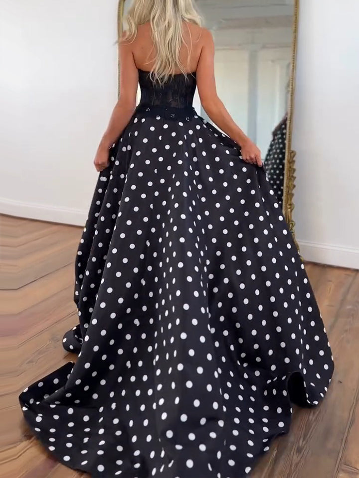 Retro-Chic Black and White Polka Dot Strapless Corset Prom Dress Retro-Chic Black and White Polka Dot Strapless Corset Prom Dress