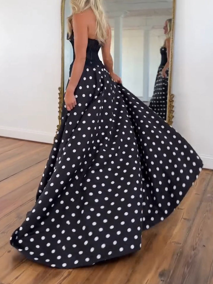 black and white polka dot homecoming dress Retro-Chic Black and White Polka Dot Strapless Corset Prom Dress