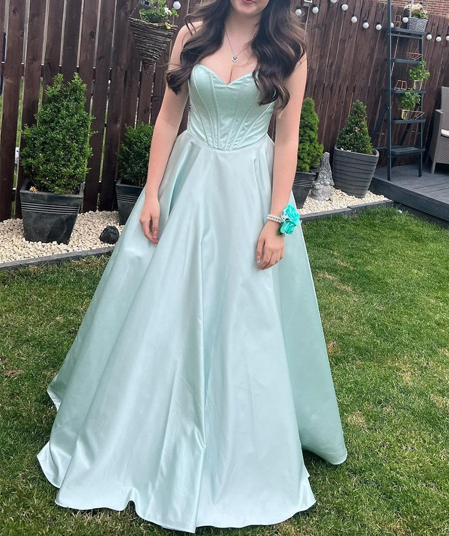 Mint Green Strapless Shimmer Corset A-Line Long Prom Dress