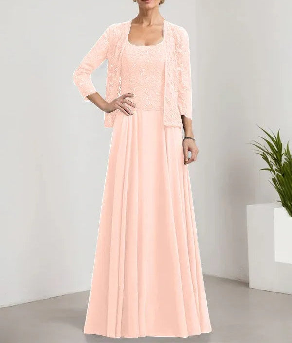A-line Square Floor-Length Lace Chiffon Mother of the Bride Dress With Sequins