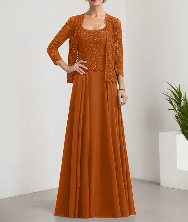 A-line Square Floor-Length Lace Chiffon Mother of the Bride Dress With Sequins