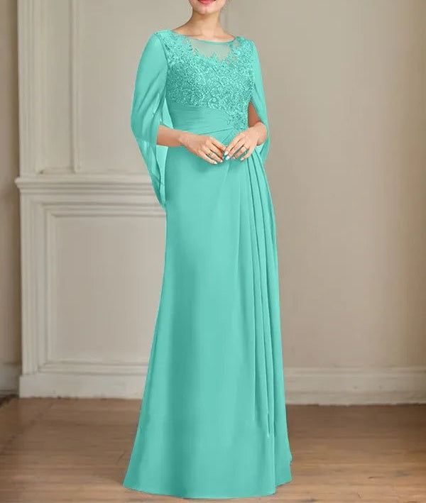 A-Line/Princess Scoop Floor-Length Mother of the Bride Dresses with Pleated & Sequins