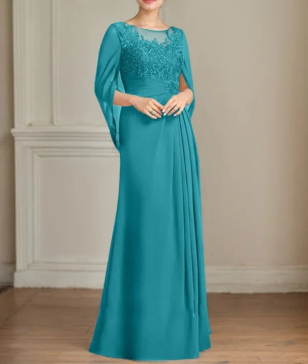 A-Line/Princess Scoop Floor-Length Mother of the Bride Dresses with Pleated & Sequins