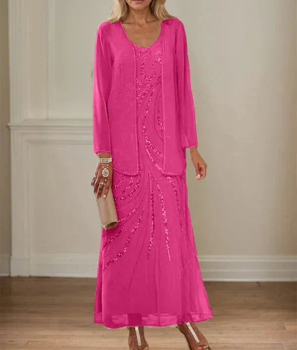 Sheath/Column V-Neck Ankle-Length Mother of the Bride Dresses with Jacket & Sequins