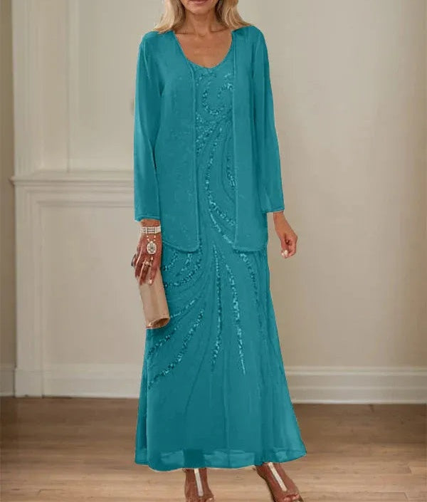 Sheath/Column V-Neck Ankle-Length Mother of the Bride Dresses with Jacket & Sequins