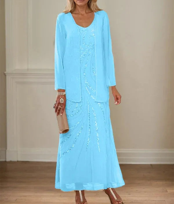 Sheath/Column V-Neck Ankle-Length Mother of the Bride Dresses with Jacket & Sequins