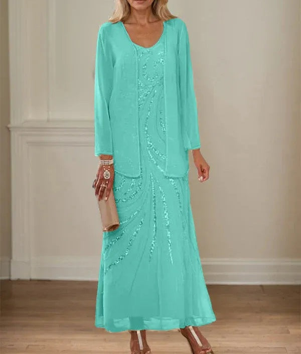 Sheath/Column V-Neck Ankle-Length Mother of the Bride Dresses with Jacket & Sequins
