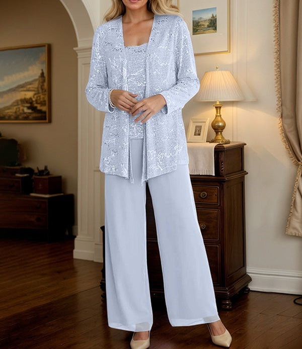 Chiffon Mother of the Bride Pantsuits with Jacket & Sequins