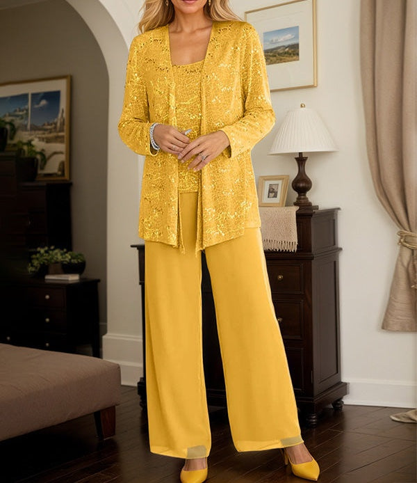 Chiffon Mother of the Bride Pantsuits with Jacket & Sequins