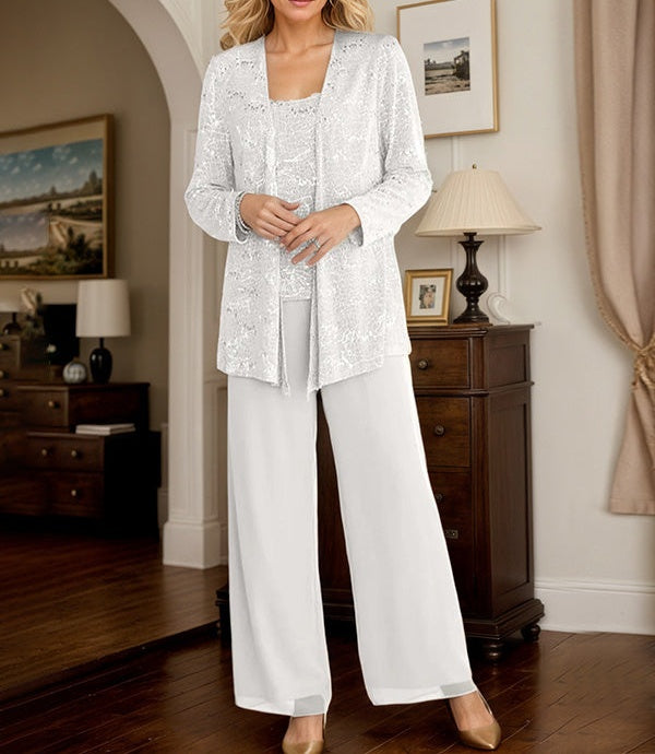 Chiffon Mother of the Bride Pantsuits with Jacket & Sequins