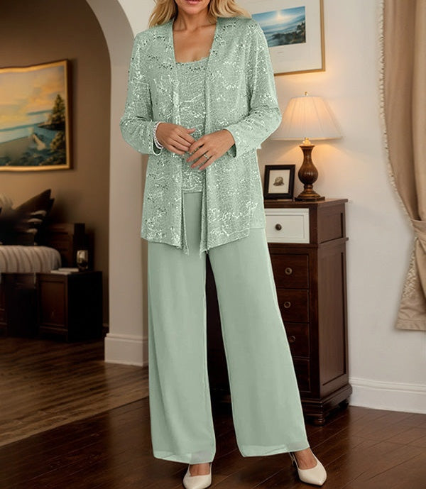 Chiffon Mother of the Bride Pantsuits with Jacket & Sequins