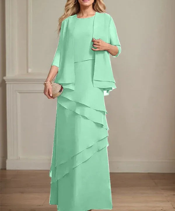 Sheath Scoop Floor-Length Chiffon Mother of the Bride Dress