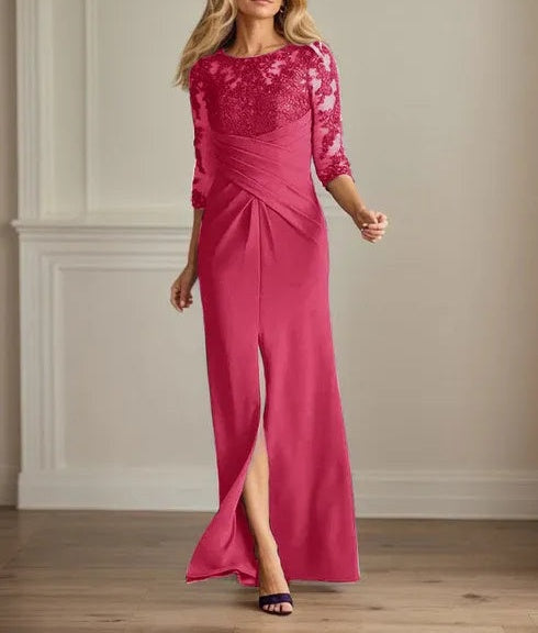 Plum Sheath Lace Stretch Crepe Mother of the Bride Dress