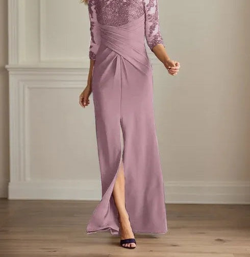 Plum Sheath Lace Stretch Crepe Mother of the Bride Dress