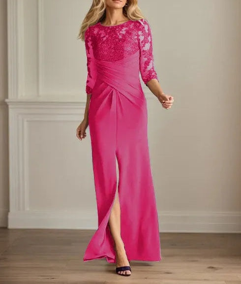 Plum Sheath Lace Stretch Crepe Mother of the Bride Dress