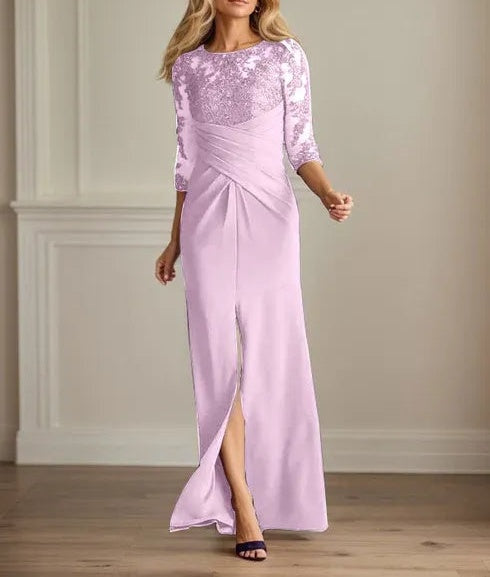 Plum Sheath Lace Stretch Crepe Mother of the Bride Dress