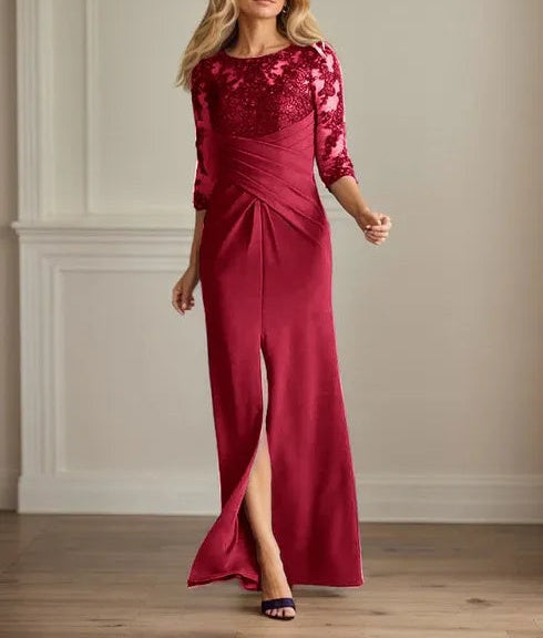 Plum Sheath Lace Stretch Crepe Mother of the Bride Dress
