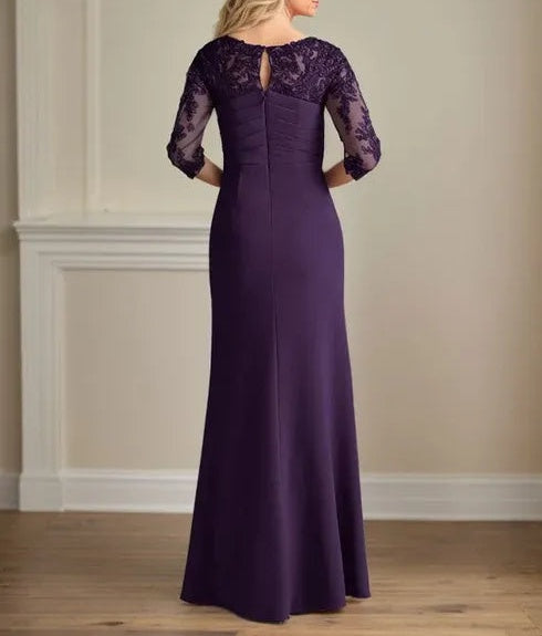 Plum Sheath Lace Stretch Crepe Mother of the Bride Dress