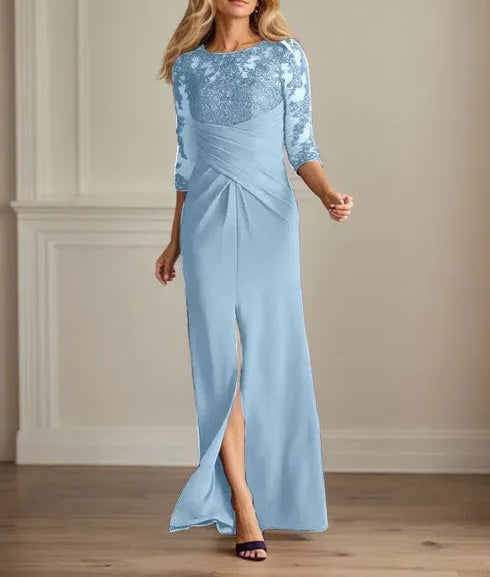 Plum Sheath Lace Stretch Crepe Mother of the Bride Dress