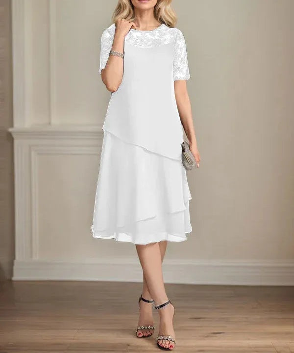 A-line Scoop Illusion Knee-Length Lace Chiffon Mother of the Bride Dress With Sequins