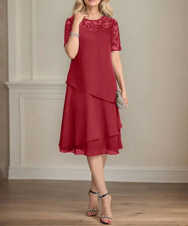 A-line Scoop Illusion Knee-Length Lace Chiffon Mother of the Bride Dress With Sequins