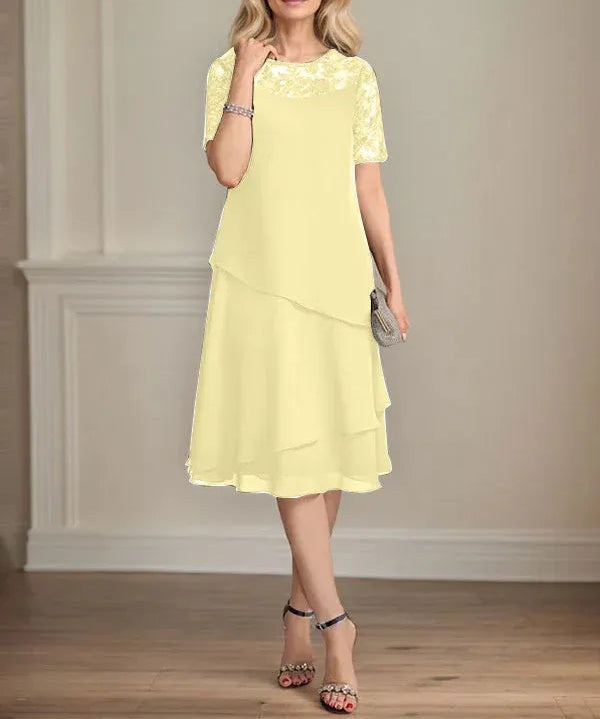 A-line Scoop Illusion Knee-Length Lace Chiffon Mother of the Bride Dress With Sequins
