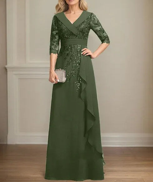 sachin and babi light blue dress A-line V-neck Floor-length Chiffon Prom Dresses With Beading main image 0