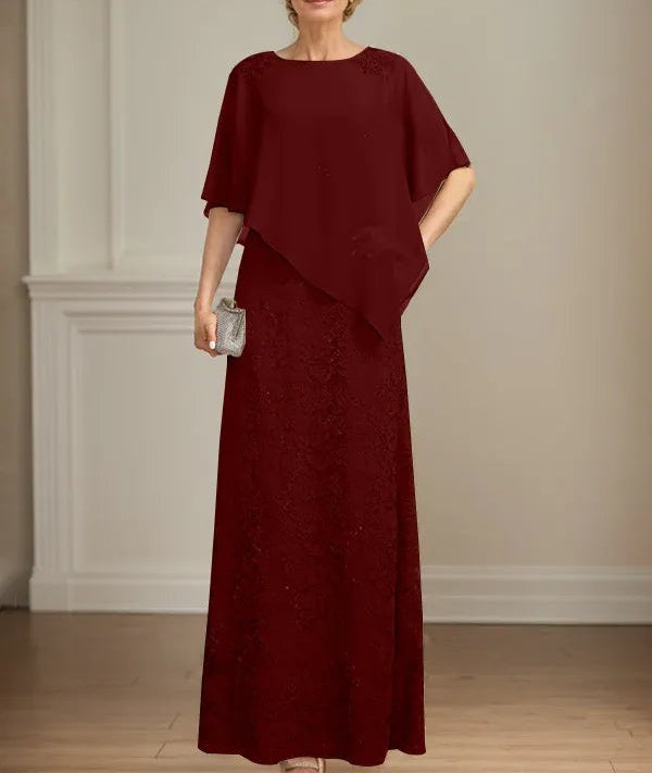 Sheath/Column Scoop Floor-Length Chiffon Lace Mother of the Bride Dress With Sequins Beading