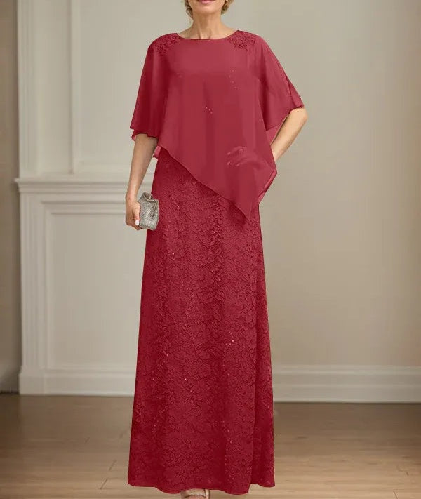 Sheath/Column Scoop Floor-Length Chiffon Lace Mother of the Bride Dress With Sequins Beading