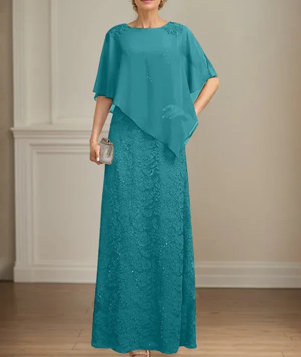 Sheath/Column Scoop Floor-Length Chiffon Lace Mother of the Bride Dress With Sequins Beading