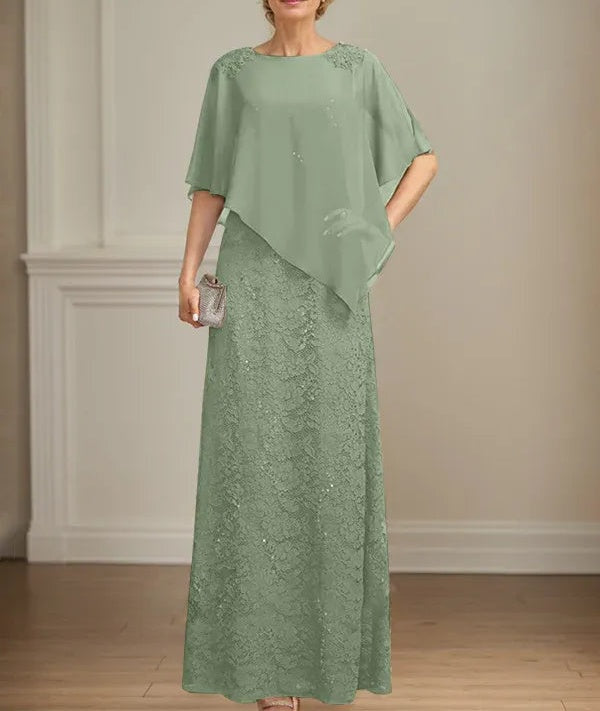 Sheath/Column Scoop Floor-Length Chiffon Lace Mother of the Bride Dress With Sequins Beading