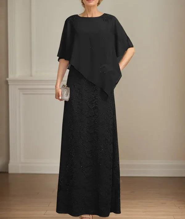 Sheath/Column Scoop Floor-Length Chiffon Lace Mother of the Bride Dress With Sequins Beading