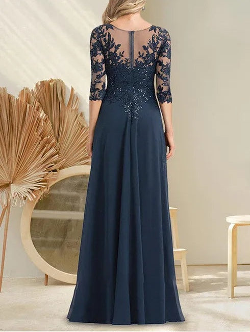 A-line V-Neck Floor-Length Lace Chiffon Mother of the Bride Dress With Sequins