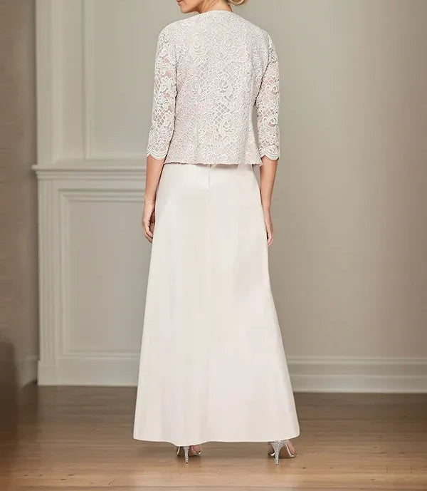 Glitter Lace & Satin Skirt Jacket Dress with Open Jacket