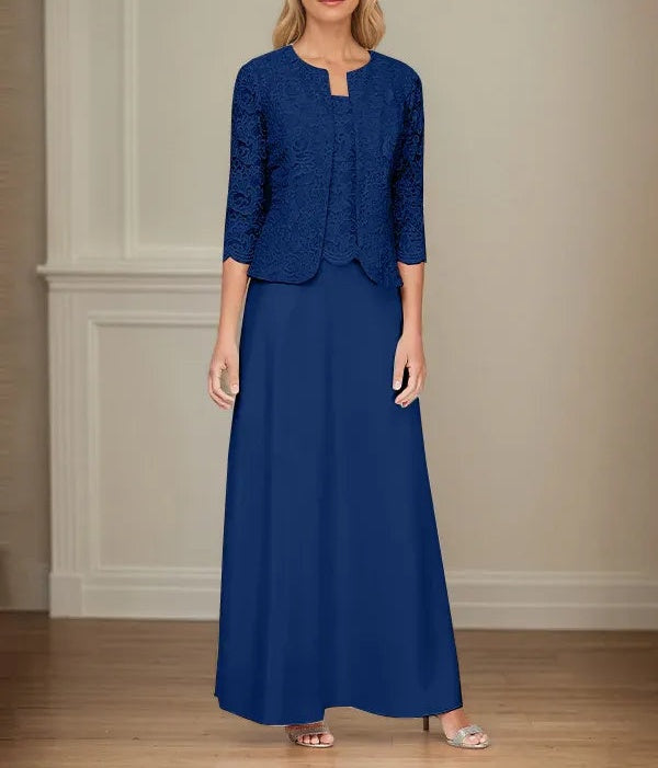 Glitter Lace & Satin Skirt Jacket Dress with Open Jacket