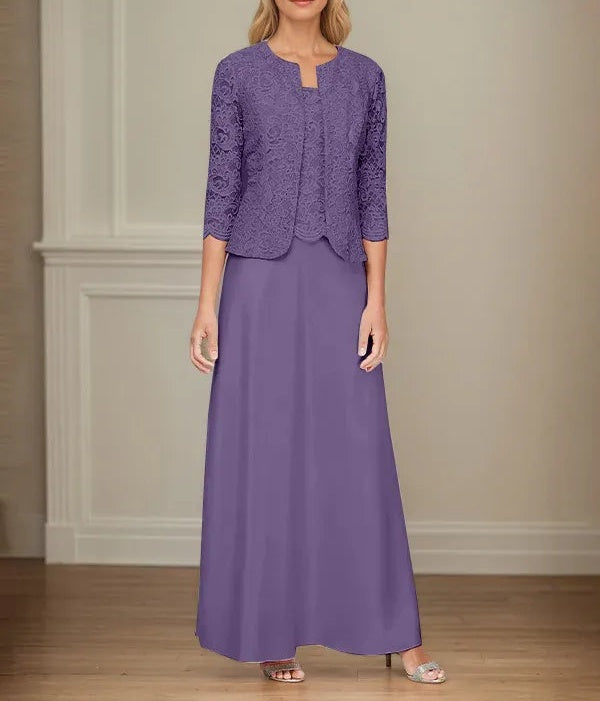 Glitter Lace & Satin Skirt Jacket Dress with Open Jacket