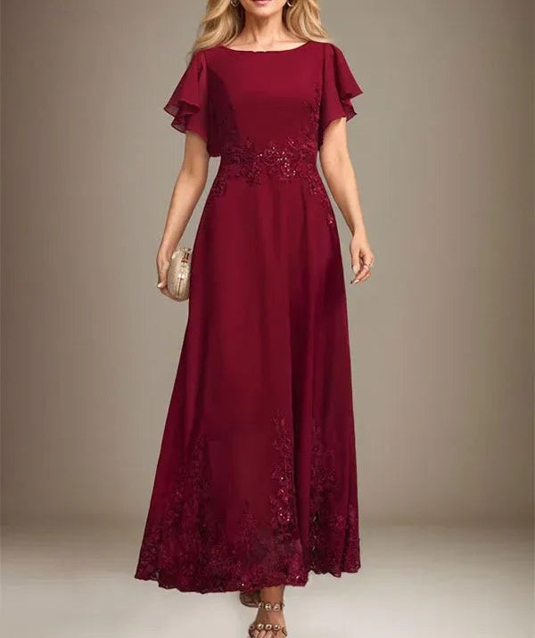 A-line Scoop Ankle-Length Lace Chiffon Mother of the Bride Dress With Sequins