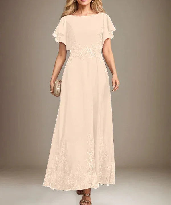 A-line Scoop Ankle-Length Lace Chiffon Mother of the Bride Dress With Sequins