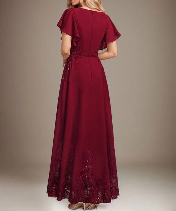 A-line Scoop Ankle-Length Lace Chiffon Mother of the Bride Dress With Sequins